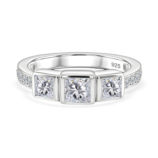 LUSTRO STELLA Hergestellt mit ZIRKONIA 3 Stein Ring 925 Silber Platin-&Uuml;berzug (Gr&ouml;&szlig;e 16.00) ca. 1,88 ct