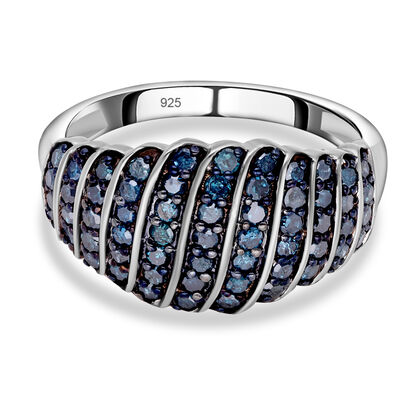 Blauer Diamant Ring, 925 Silber platiniert (Größe 17.00) ca. 1.00 ct