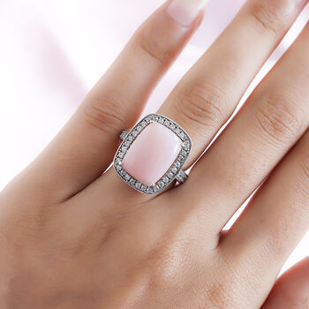 Rosa Opal und wei&szlig;er Zirkon-Ring, 925 Silber platiniert  ca. 9,08 ct