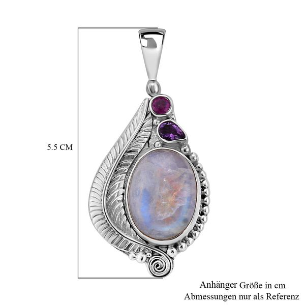 Sajen Silver- Regenbogen Mondstein, Ilakaka rosa Saphir und afrikanischer Amethyst-Anhänger - 18,12 ct. image number 6
