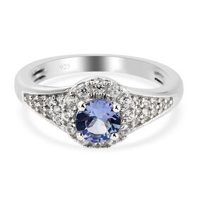 Tansanit und Zirkon Ring 925 Silber platiniert  ca. 0,92 ct