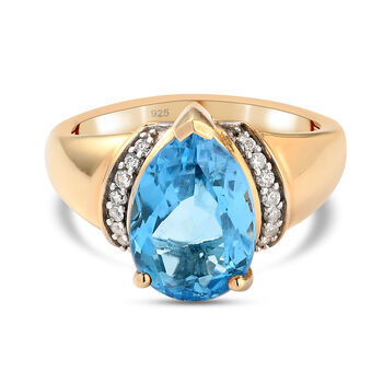 Schweizer Blautopas und Zirkon Ring 925 Silber vergoldet (Gr&ouml;&szlig;e 16.00) ca. 3,63 ct