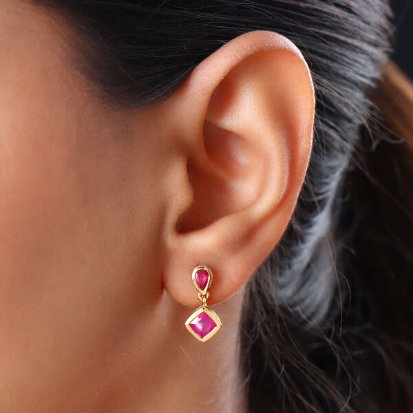 Afrikanisher Rubin(Fissure gefüllt) Ohrhänger 925 Silber vergoldet ca. 2,76 ct  image number 3