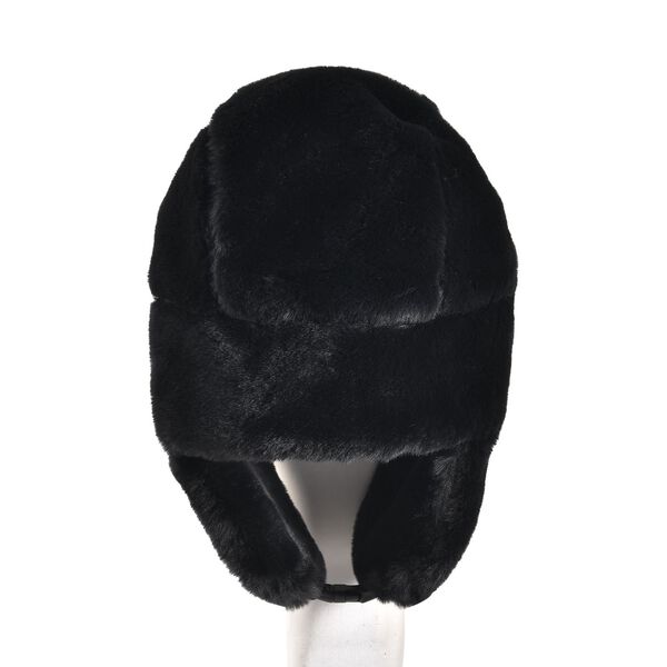 Trapperm&uuml;tze mit Ohrenklappen aus Kunstpelz, schwarz image number 3