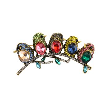 Mehrfarbiger Kristall Brosche Antikes Gold