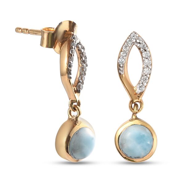 Larimar und Zirkon Ohrhänger 925 Silber vergoldet ca. 1,17 ct  image number 5