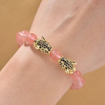 Kirsche Quarz, Schwarzer Zirkonia Armband, Flexibles, Messing Standard