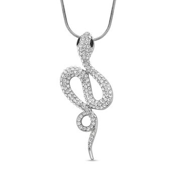 Glas und wei&szlig;er Kristall Schlangen-Anh&auml;nger mit Kette, silberfarben