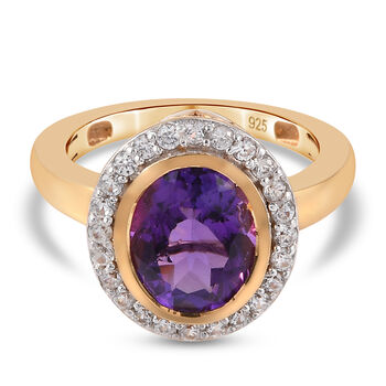 Mashamba Amethyst und Zirkon Ring 925 Silber vergoldet (Gr&ouml;&szlig;e 16.00)