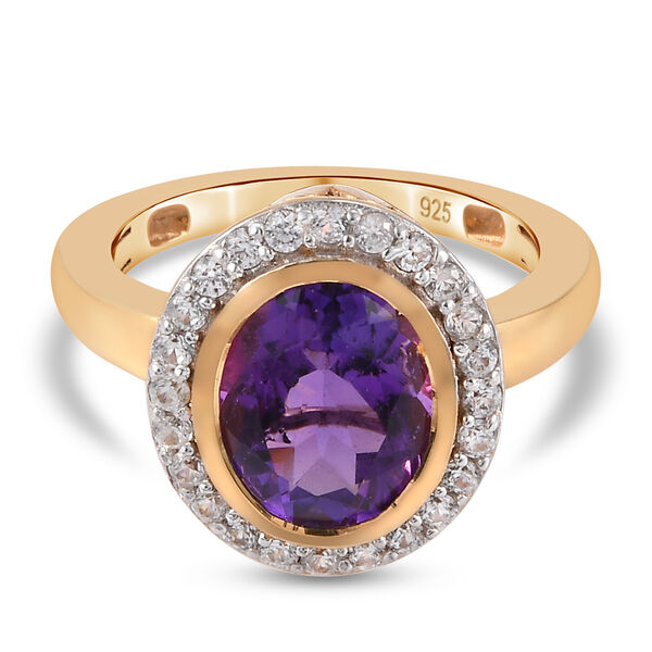 Mashamba Amethyst und Zirkon Ring 925 Silber vergoldet