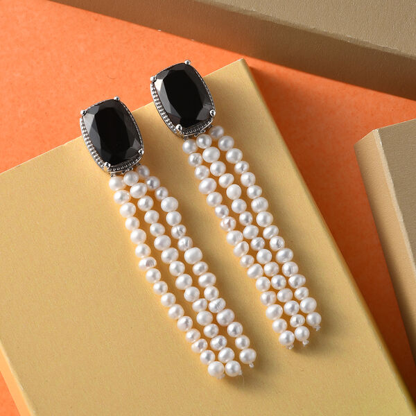 Elite Shungit und Wei&szlig;e Perle Ohrh&auml;nger 925 Silber platiniert&nbsp; image number 2