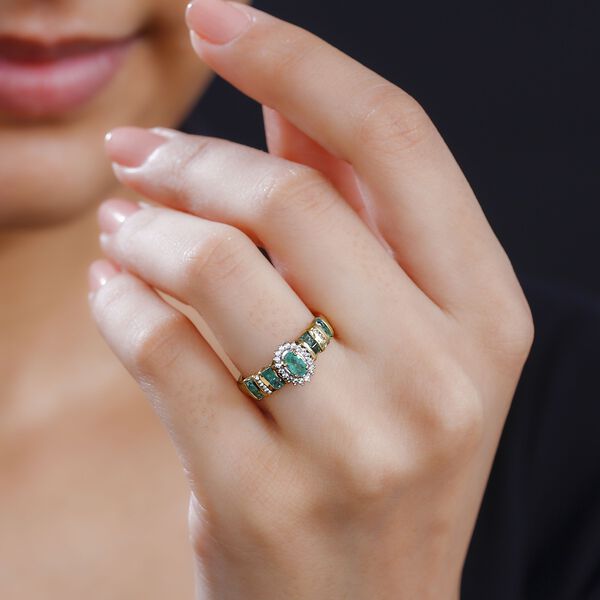 Kagem Sambischer Smaragd Ring 925 Silber 750 Gelbgold Vermeil (Größe 17.00) ca. 0,80 ct image number 3