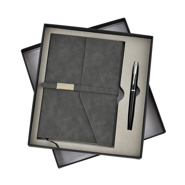 Kunstleder Notizbuch und Kugelschreiber-Geschenkset, grau image number 6