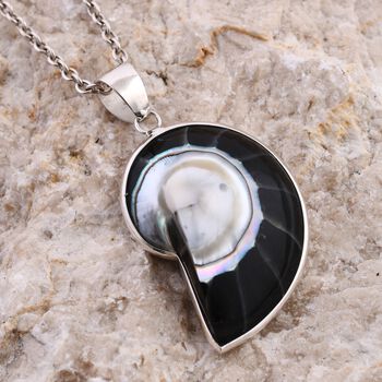 Schwarzer Harz Muschel Anh&auml;nger 925 Silber