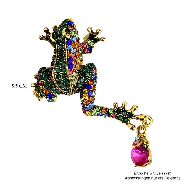 Mehrfarbiger Kristall Frosch Brosche Antikes Gold image number 6