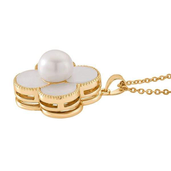 Wei&szlig;e S&uuml;&szlig;wasser Perle (7-9 mm), Wei&szlig;es Perlmutt Anh&auml;nger mit Kette, 50 cm + 5 cm Extender, Nickelfreies Messing, Reines Kupfer vergoldet image number 4