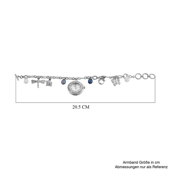 Royal Bali Kollektion- Wei&szlig;e S&uuml;&szlig;wasser Perle und Pfau Perlen-Uhr in Silber, 19 cm, 23g image number 4