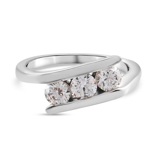LUSTRO STELLA Hergestellt mit ZIRKONIA 3 Stein Ring 925 Silber Platin-Überzug (Größe 16) image number 0