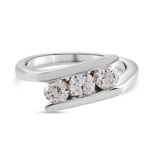 LUSTRO STELLA Hergestellt mit ZIRKONIA 3 Stein Ring 925 Silber Platin-&Uuml;berzug (Gr&ouml;&szlig;e 16)