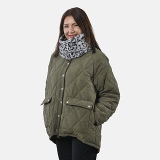 Innovativer 2 in 1 Infinity Schal und M&uuml;tze, 35x28cm, Grau leopard