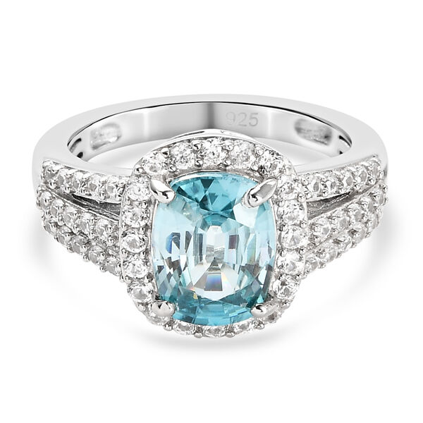 Blauer und Wei&szlig;er Zirkon Ring 925 Silber platiniert