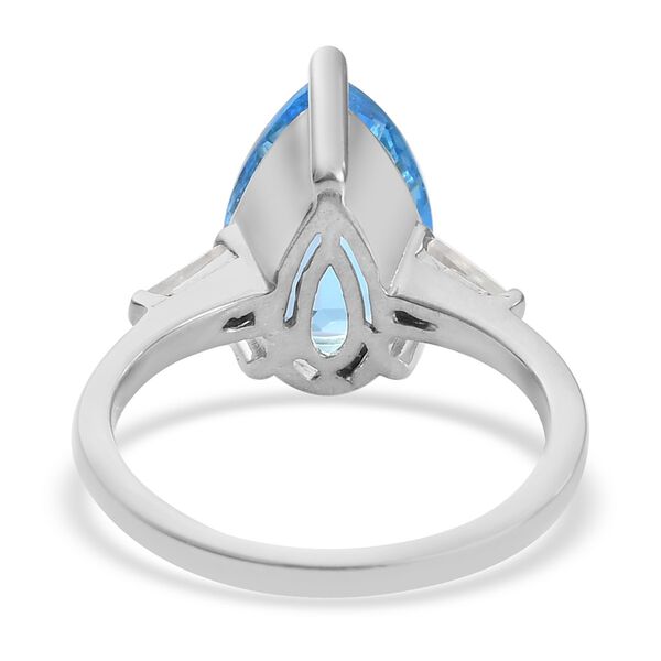 Schweizer Blautopas und Zirkon Solit&auml;r Ring 925 Silber Platin-&Uuml;berzug image number 5