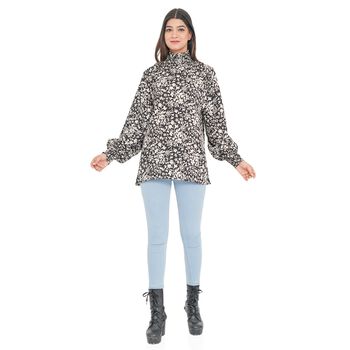 TAMSY - Damen Bluse mit Blatt- und Blumenmuster, Gr&ouml;&szlig;e 42, Schwarz