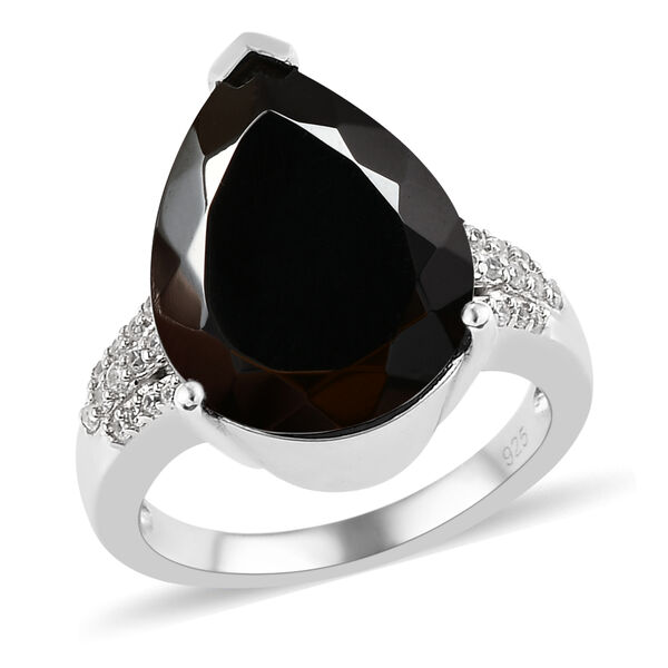 Elite Shungit und Zirkon Ring 925 Silber platiniert image number 4