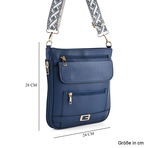 Crossbody-Tasche mit gewebtem Schulterriemen und Rei&szlig;verschlussf&auml;chern, 24x28 cm, Marineblau image number 8