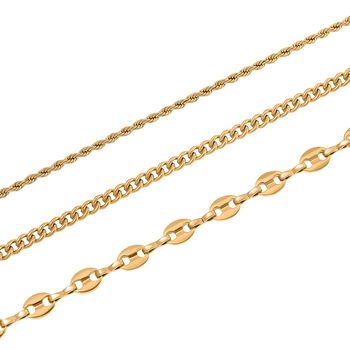 3er Set - Kugelkette 40 cm,  Gliederkette 45 cm, Ankerkette 55 cm, Edelstahl, Goldfarben