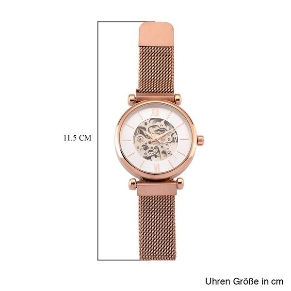 GENOA TIME V2 Automatik-Mechanische Uhr, weißes Sonnenschliff-Zifferblatt, Wasserdicht, Roséfarben image number 7