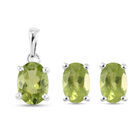 2er- Set, natürliche Peridot-Ohrstecker und Anhänger, 925 Silber ca. 1,94 ct