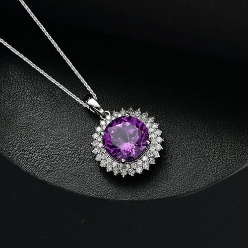 AAA Lab Grown Lila Saphir, Lab Grown Diamant Schmuckset 417 Gold, 417 Gold Weißgold Vergoldet ca. 4,48 ct. image number 1