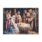 LED-Leinwandbild Heilige Familie in der Krippe, mit 30 Lichtfasern, Größe 30x40x1,8 cm
