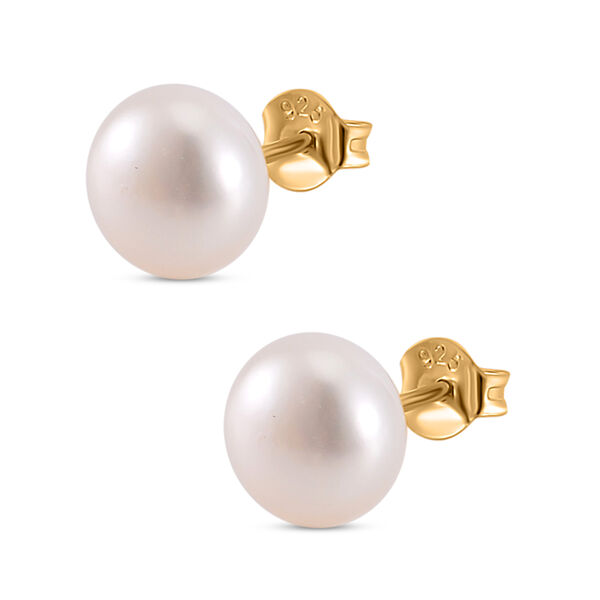 Weiße Süßwasser Perle Ohrringe 925 Silber 750 Gelbgold Vermeil image number 3