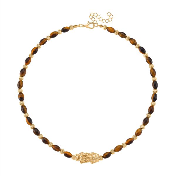 Tigerauge Halskette ca. 45cm + 5cm extender, gelb vergoldet ca. 50.00 ct image number 3