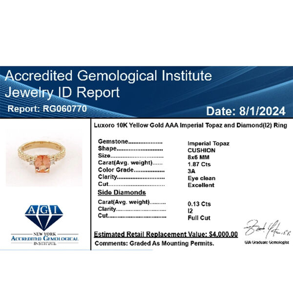 LUXORO zertifiziert und geprüft AAA kaiserlicher Topas und Diamant Ring in 417 Gold - 2 ct. image number 5