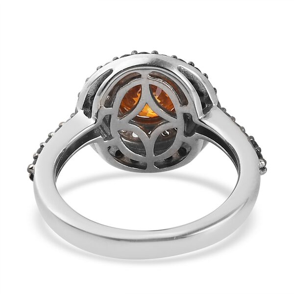 Orange Sphalerit und schwarze Spinell Ring 925 Silber Platin-Überzug image number 6