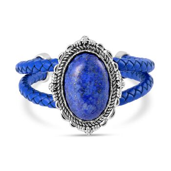 Lapislazuli Leder Armband, ca. 19 cm, Antik-silber-Plattierung, ca. 7.00 ct