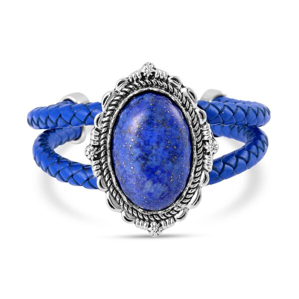 Lapislazuli Leder Armband, ca. 19 cm, Antik-silber-Plattierung, ca. 7.00 ct