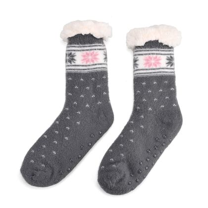 Kuschelige Sherpa-Socken mit Schneeflocken-Motiv, Anthrazitgrau
