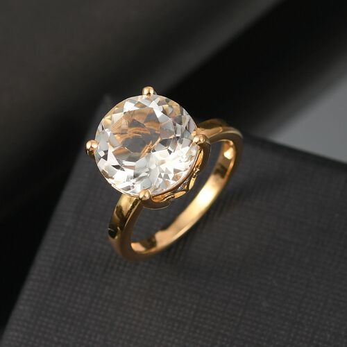 D’joy AA Prasiolite, Weißer Zirkon Ring 925 Silber 750 Gelb Vergoldet (Größe 18.00) ca. 6,18 ct image number 1