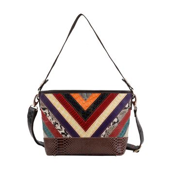 Chaos by Elsie - Umh&auml;nge-Patchworktasche aus echtem Leder mit Tiermuster, 25x11x22 cm, V-Muster