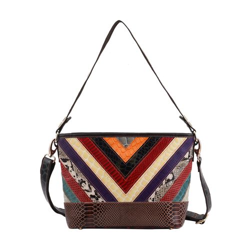 Chaos by Elsie - Umhänge-Patchworktasche aus echtem Leder mit Tiermuster, 25x11x22 cm, V-Muster image number 0