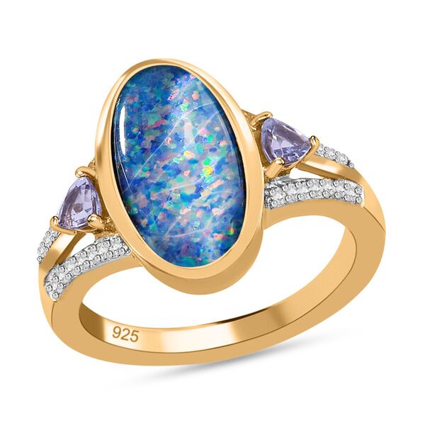 Boulder Opal Triplett und Tansanit Ring 925 Silber Gelbgold Vermeil  ca. 2,47 ct image number 4