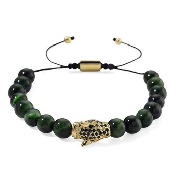 Tigerauge, Gr&uuml;ner Zirkonia Armband, Flexibles, Messing Standard