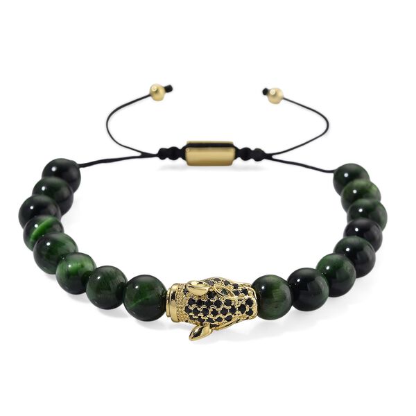 Tigerauge, Gr&uuml;ner Zirkonia Armband, Flexibles, Messing Standard