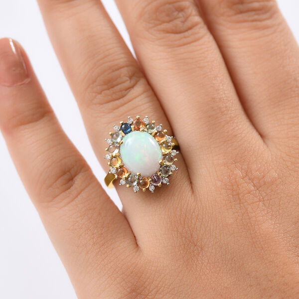 D'Joy AA Nat&uuml;rlicher, &auml;thiopischer Welo Opal, Mehrfarbiger Saphir Ring 925 Silber 750 Gelbgold vermeil (Gr&ouml;&szlig;e 17.00) ca. 4.68 ct image number 2