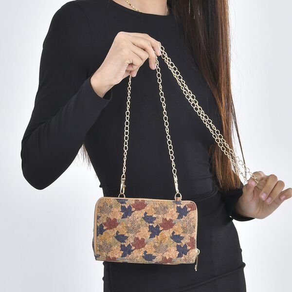 Khaki und Blattmuster Kork Crossbody Tasche mit RFID Schutz image number 3