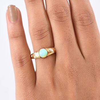 D'Joy AA Nat&uuml;rlicher, &auml;thiopischer Welo Opal, Moissanit Ring 925 Silber 750 Gelb Vergoldet (Gr&ouml;&szlig;e 18.00) ca. 1.01 ct